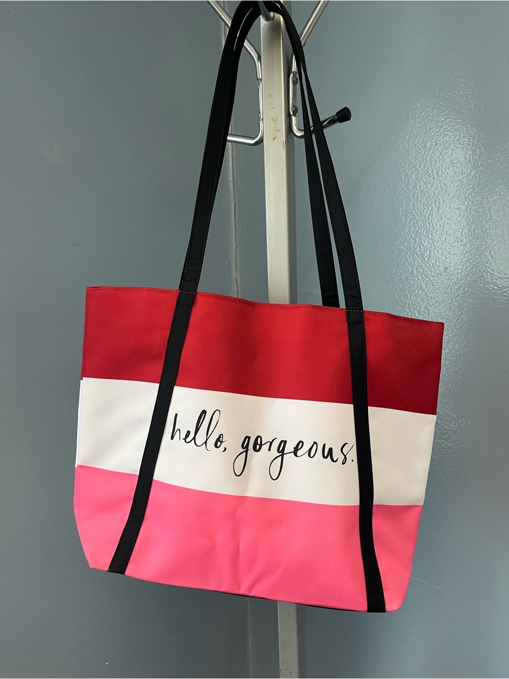 kate spade Red, White & Pink Striped "hello, gorgeous” Shopper Tote - Picture 2 of 6